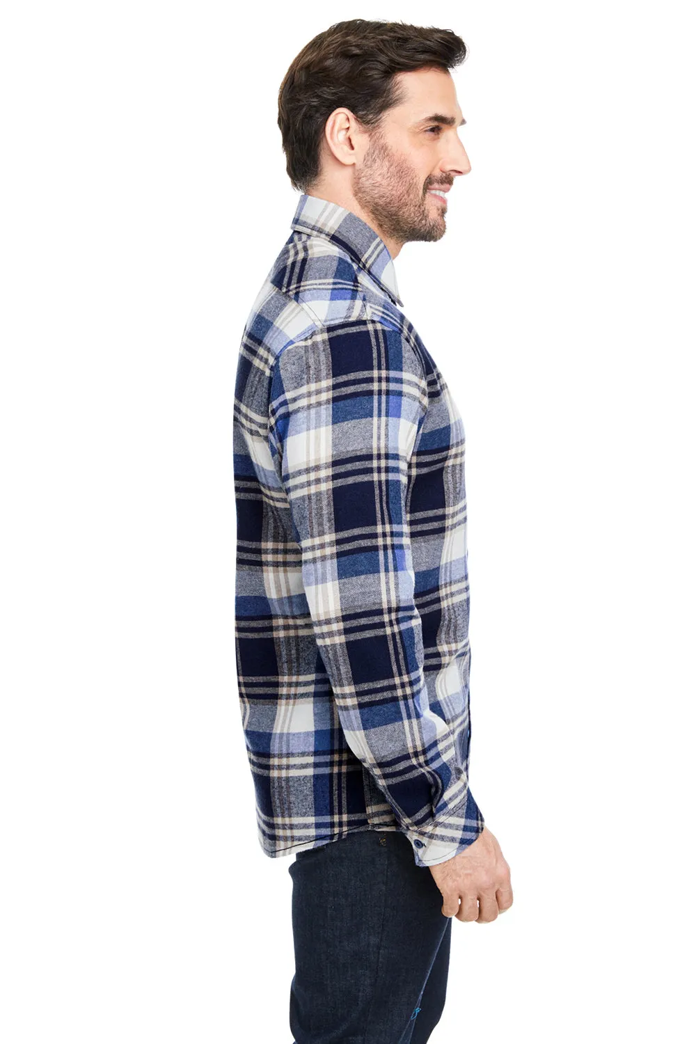 Burnside Mens Flannel Long Sleeve Button Down Shirt w/ Pocket - Blue/Ecru