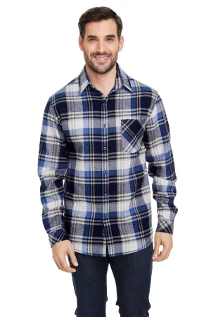 Burnside Mens Flannel Long Sleeve Button Down Shirt w/ Pocket - Blue/Ecru