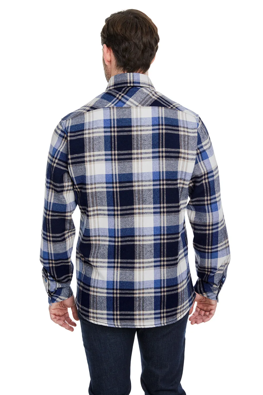 Burnside Mens Flannel Long Sleeve Button Down Shirt w/ Pocket - Blue/Ecru