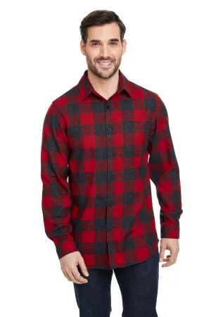 Burnside Mens Flannel Long Sleeve Button Down Shirt w/ Pocket - Red/Heather Black