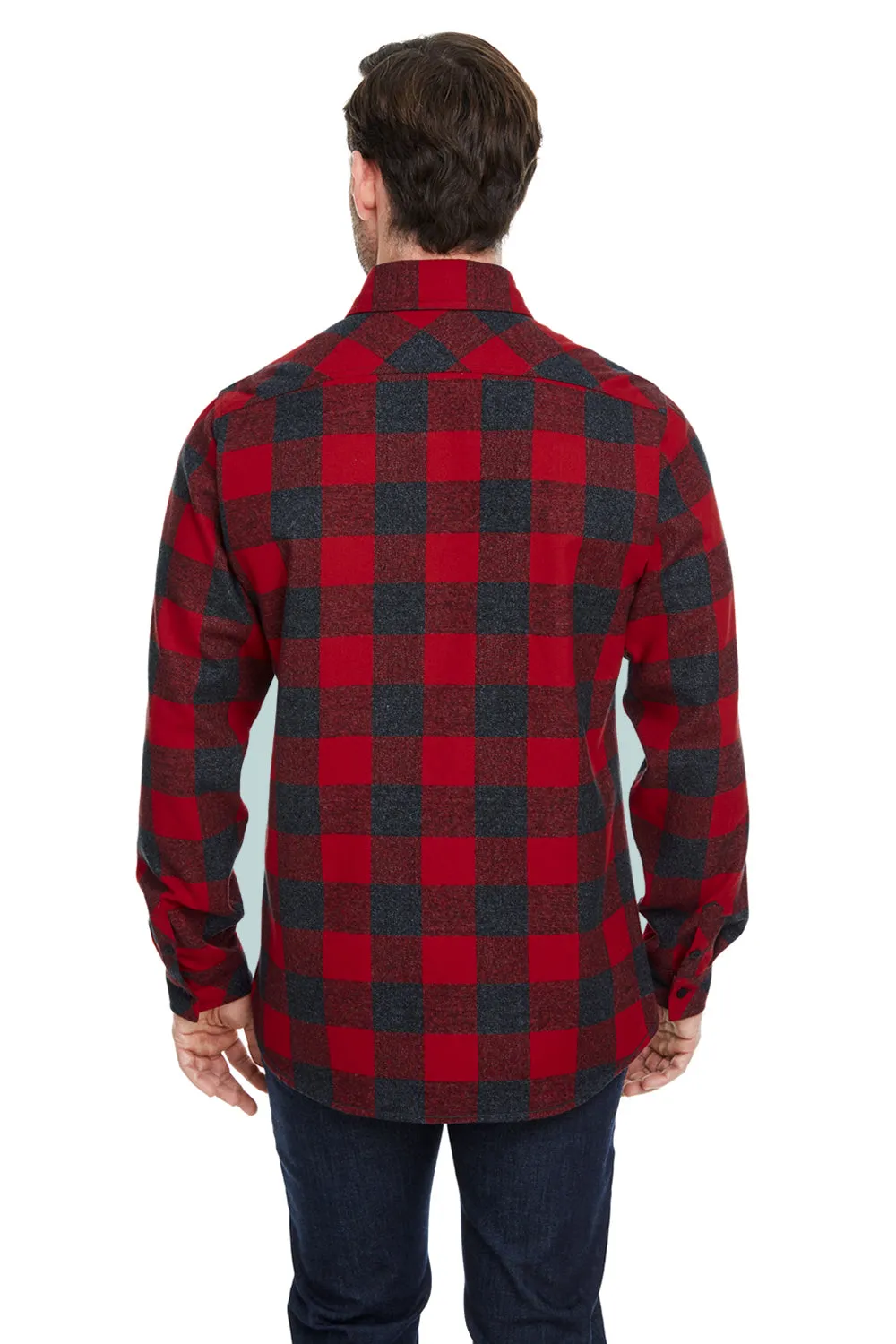 Burnside Mens Flannel Long Sleeve Button Down Shirt w/ Pocket - Red/Heather Black