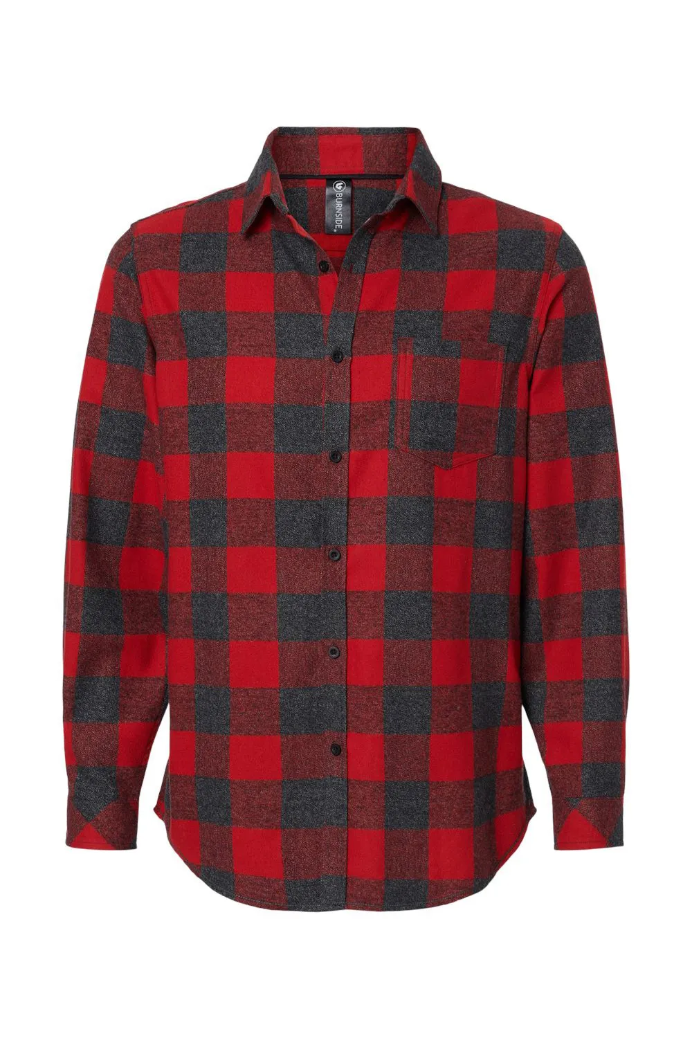 Burnside Mens Flannel Long Sleeve Button Down Shirt w/ Pocket - Red/Heather Black