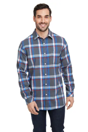 Burnside Mens Flannel Long Sleeve Button Down Shirt w/ Pocket - Steel/White