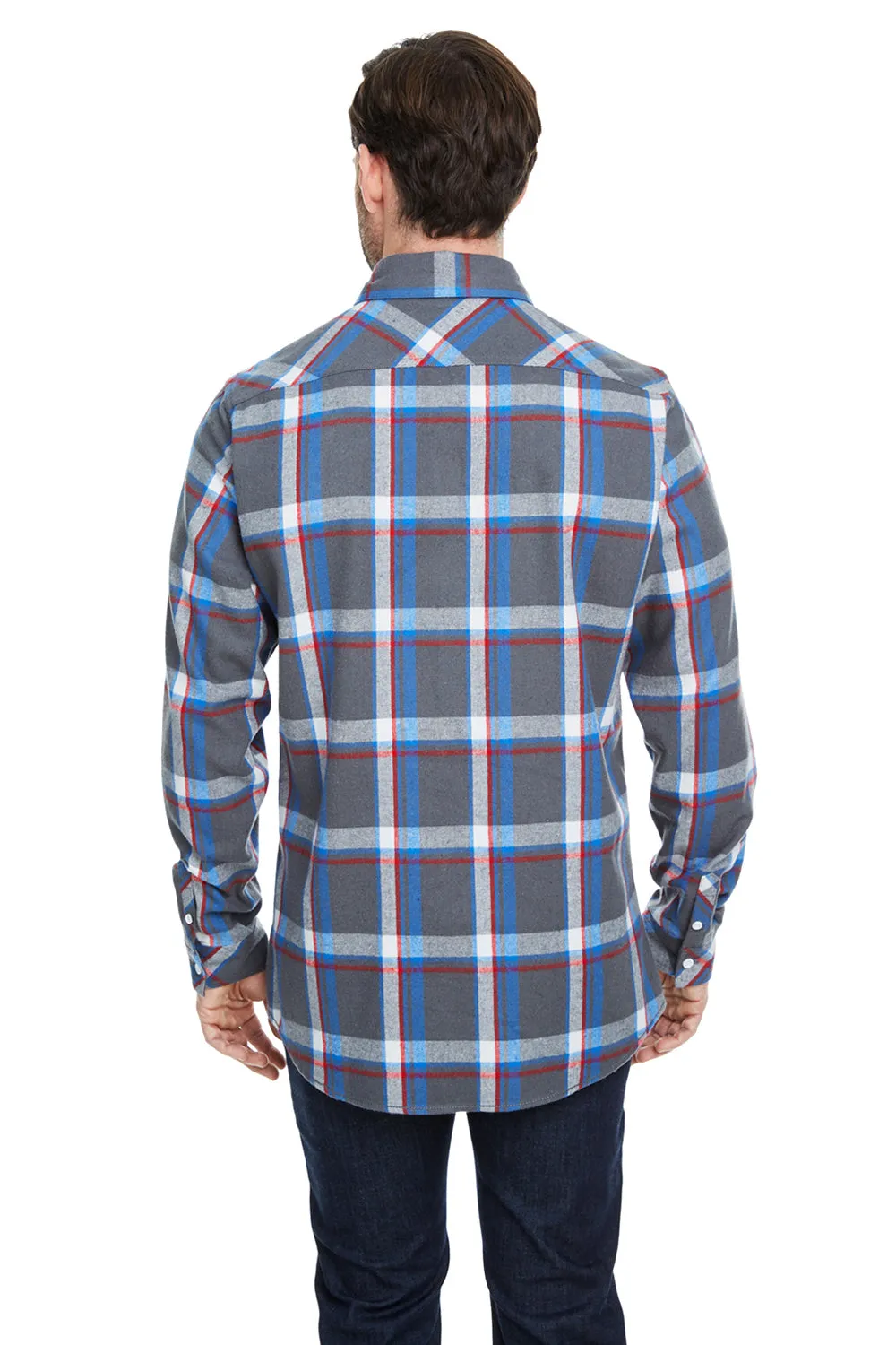 Burnside Mens Flannel Long Sleeve Button Down Shirt w/ Pocket - Steel/White