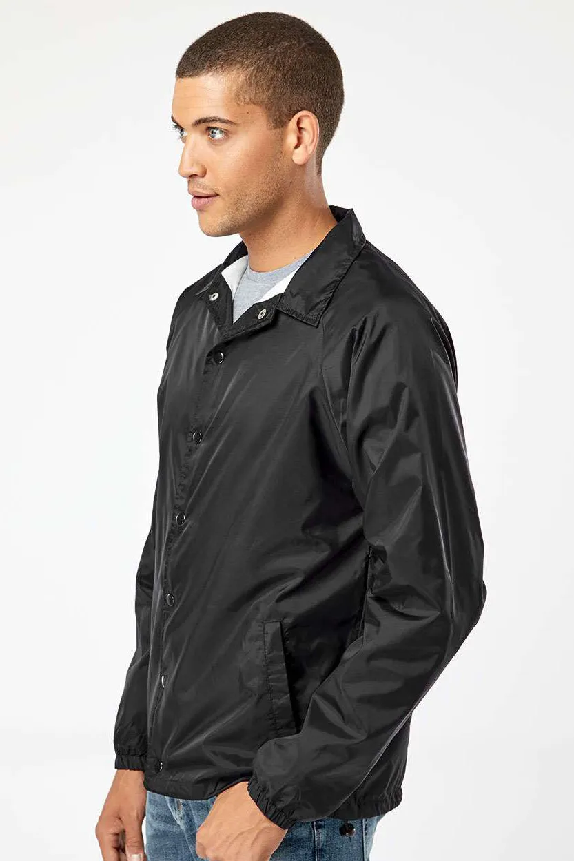 Burnside Mens Mentor Snap Down Wind & Water Resistant Coaches Jacket - Black