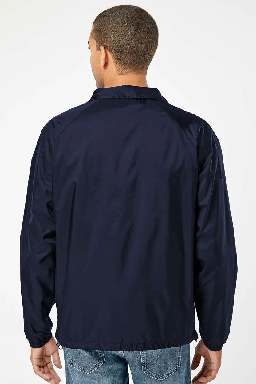 Burnside Mens Mentor Snap Down Wind & Water Resistant Coaches Jacket - Navy Blue
