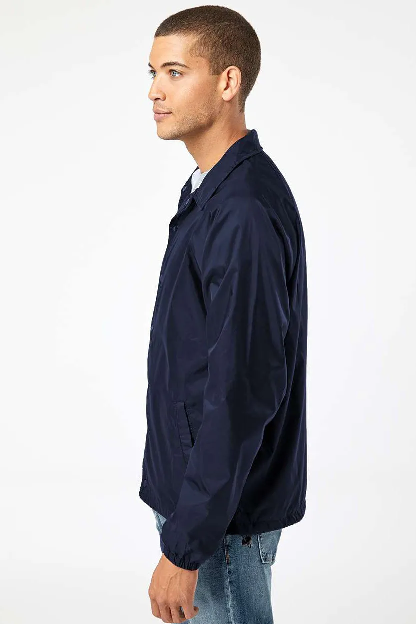 Burnside Mens Mentor Snap Down Wind & Water Resistant Coaches Jacket - Navy Blue