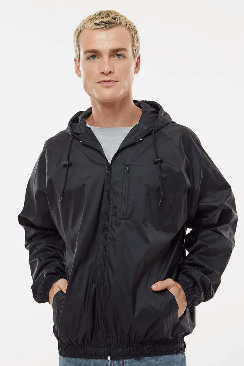 Burnside Mens Mentor Wind & Water Resistant Full Zip Hooded Coaches Jacket - Black