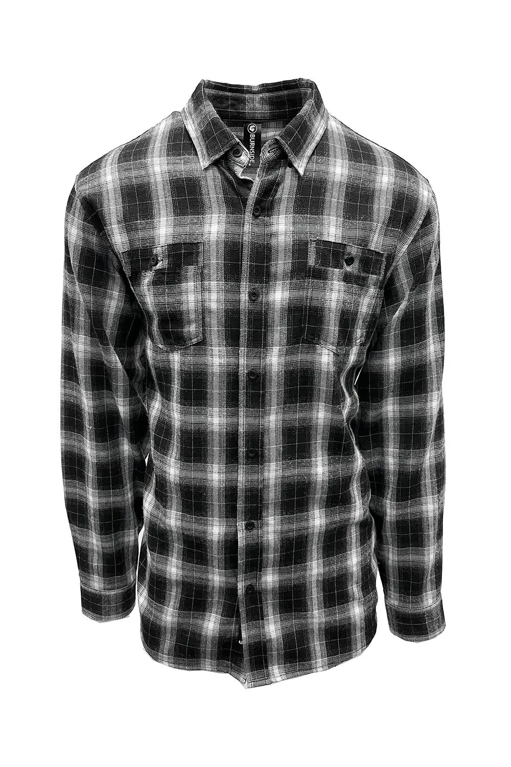 Burnside Mens Perfect Flannel Long Sleeve Button Down Shirt w/ Double Pockets - Black/White