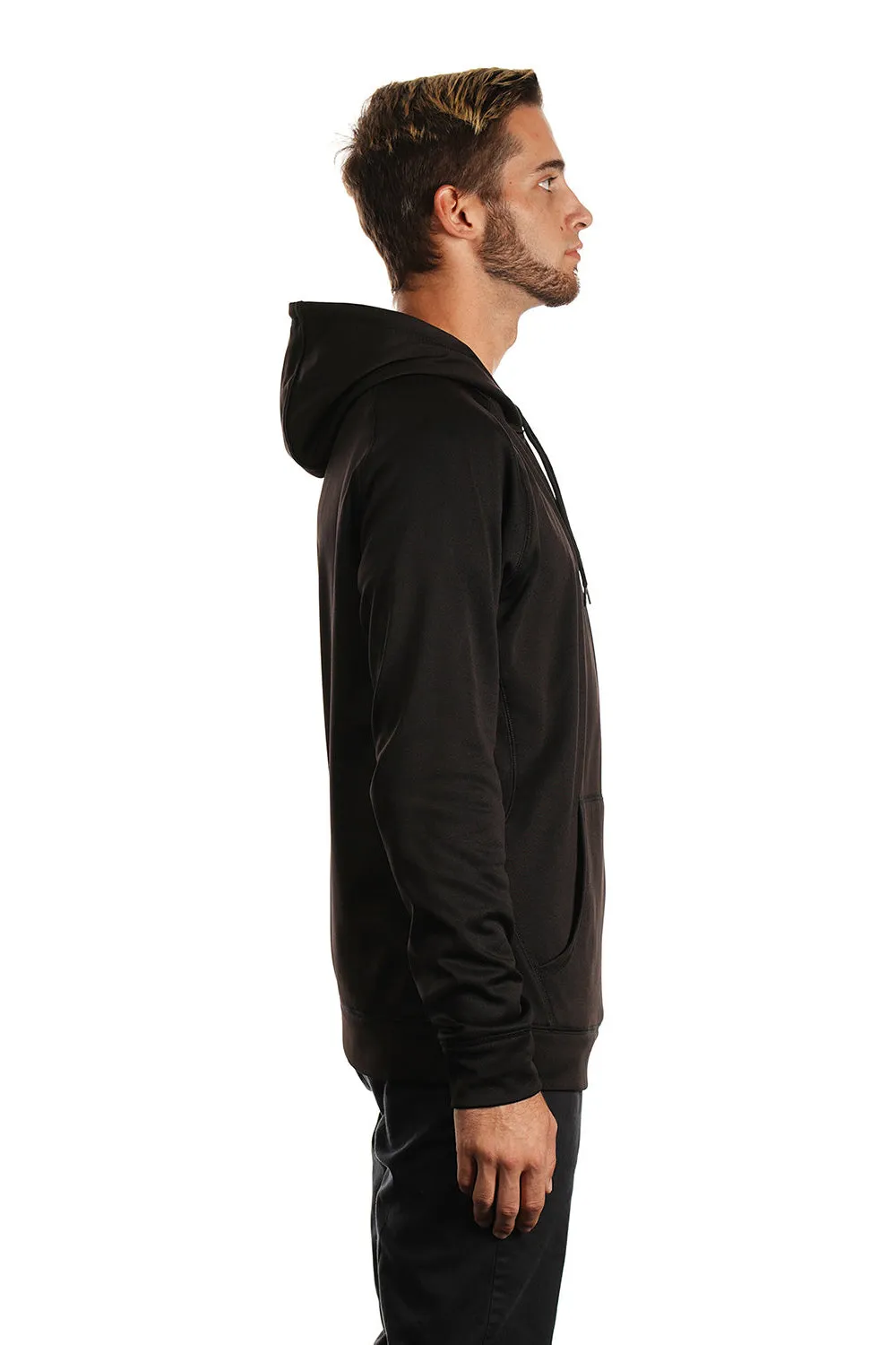 Burnside Mens Performance Raglan Hooded Sweatshirt Hoodie w/ Pouch Pocket - Black