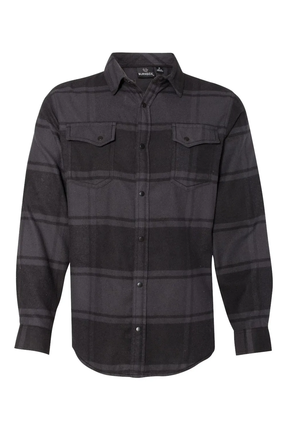 Burnside Mens Plaid Flannel Long Sleeve Snap Down Shirt w/ Double Pockets - Black