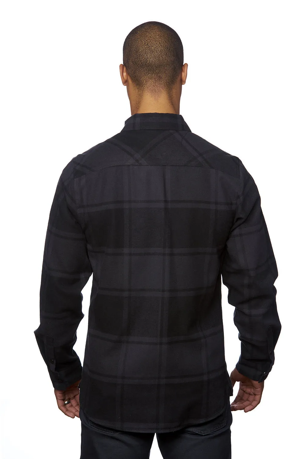 Burnside Mens Plaid Flannel Long Sleeve Snap Down Shirt w/ Double Pockets - Black