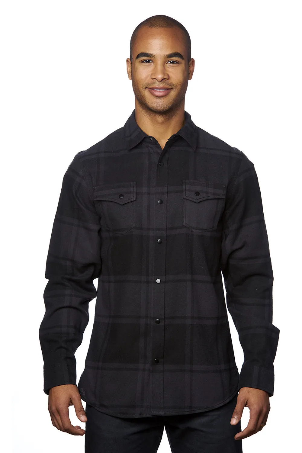Burnside Mens Plaid Flannel Long Sleeve Snap Down Shirt w/ Double Pockets - Black
