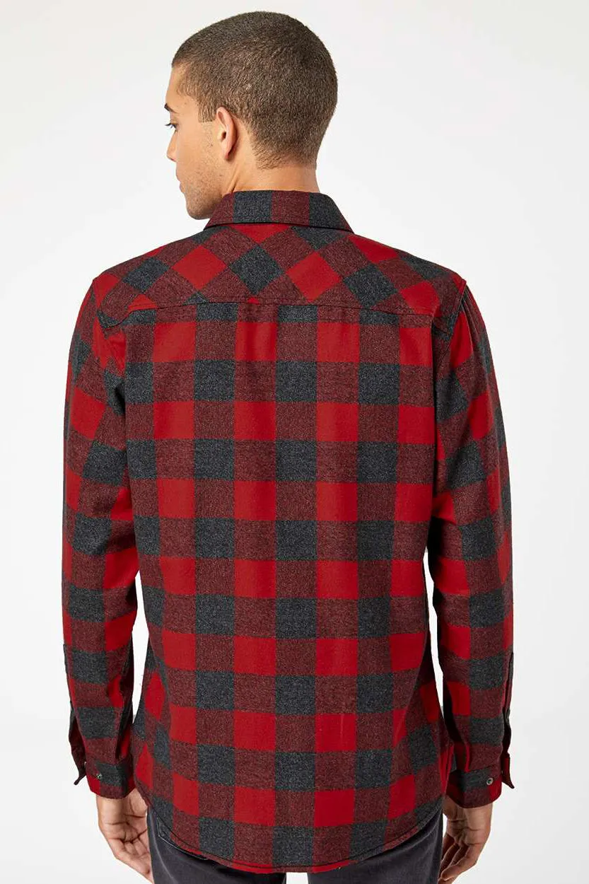 Burnside Mens Plaid Flannel Long Sleeve Snap Down Shirt w/ Double Pockets - Red/Heather Black