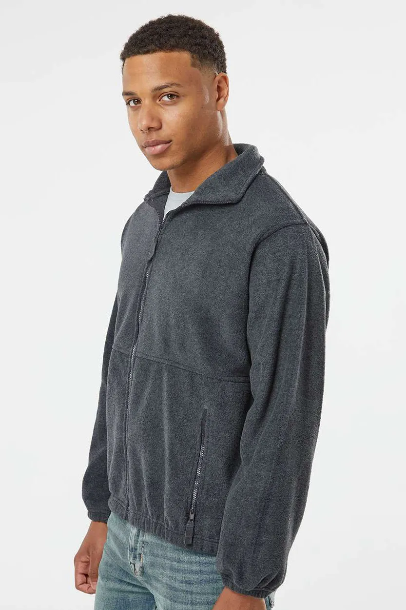Burnside Mens Polar Fleece Full Zip Sweatshirt w/ Pockets - Heather Charcoal Grey