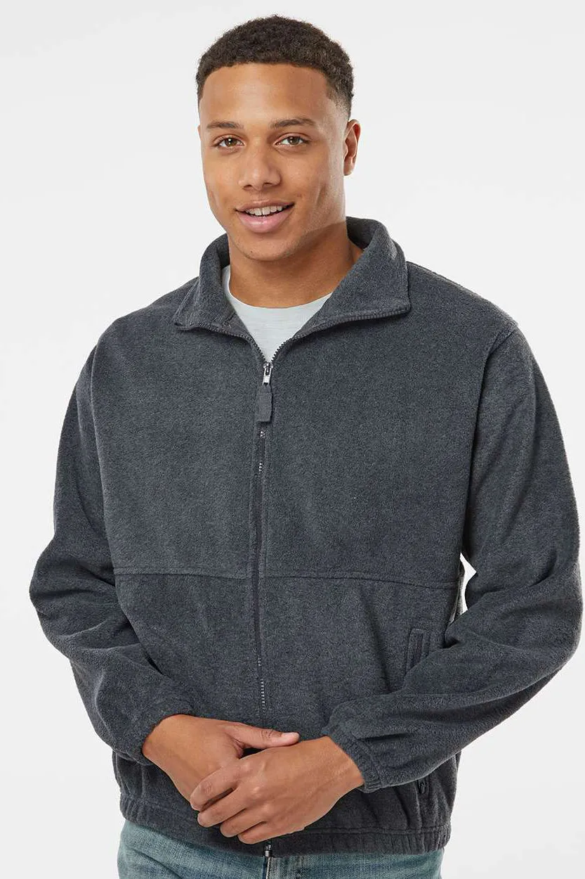 Burnside Mens Polar Fleece Full Zip Sweatshirt w/ Pockets - Heather Charcoal Grey