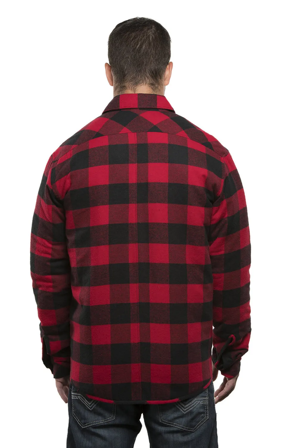 Burnside Mens Quilted Flannel Button Down Shirt Jacket - Red/Black Buffalo