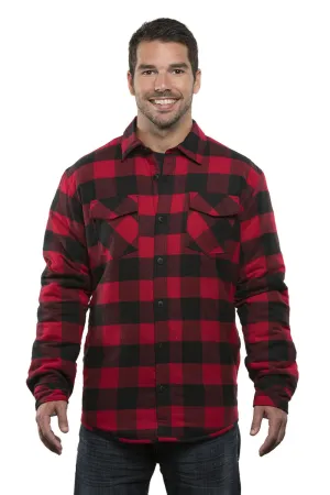 Burnside Mens Quilted Flannel Button Down Shirt Jacket - Red/Black Buffalo