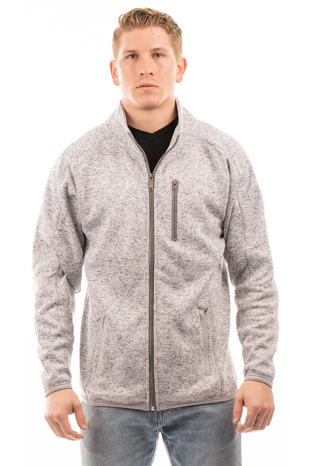 Burnside Mens Sweater Knit Full Zip Jacket - Heather Grey