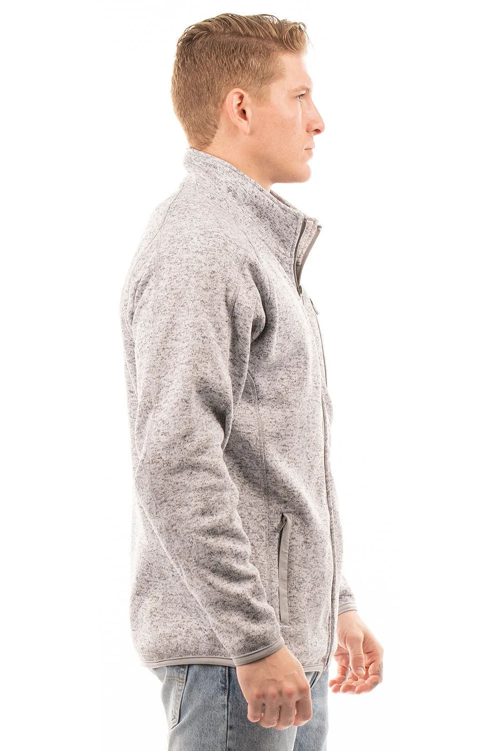 Burnside Mens Sweater Knit Full Zip Jacket - Heather Grey