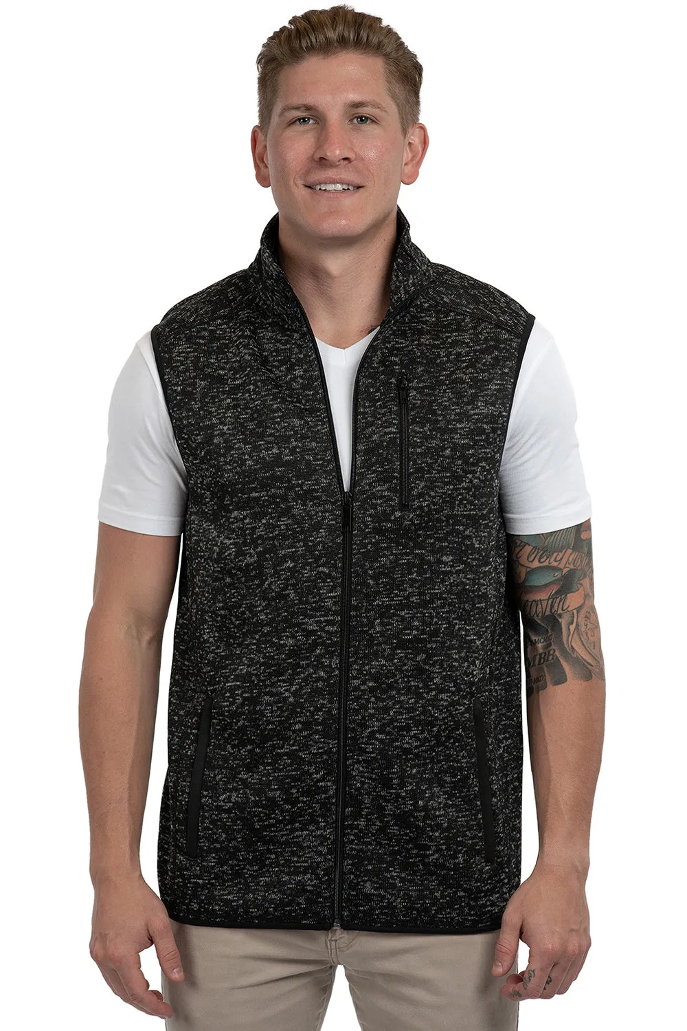 Burnside Mens Sweater Knit Full Zip Vest - Heather Black