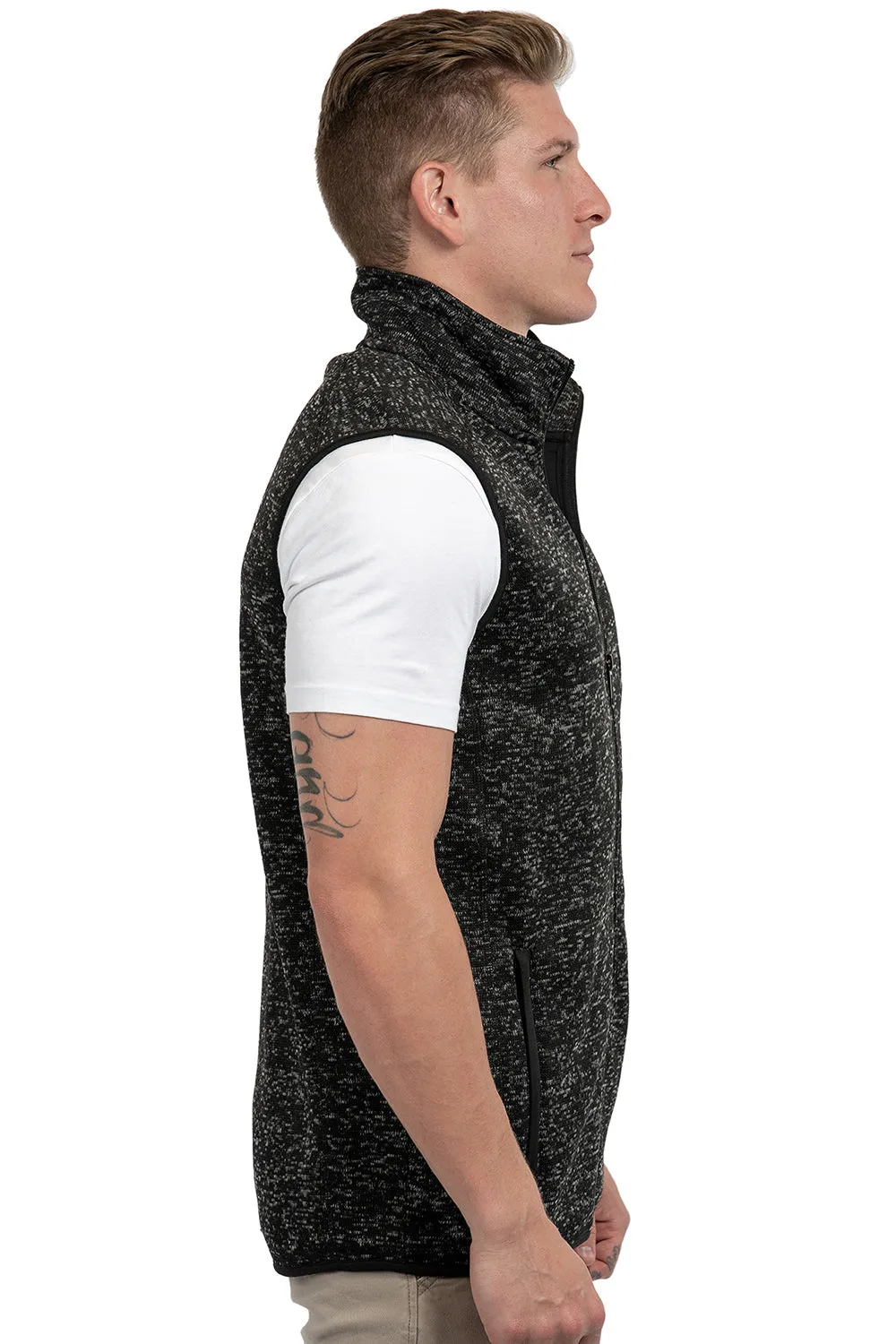 Burnside Mens Sweater Knit Full Zip Vest - Heather Black
