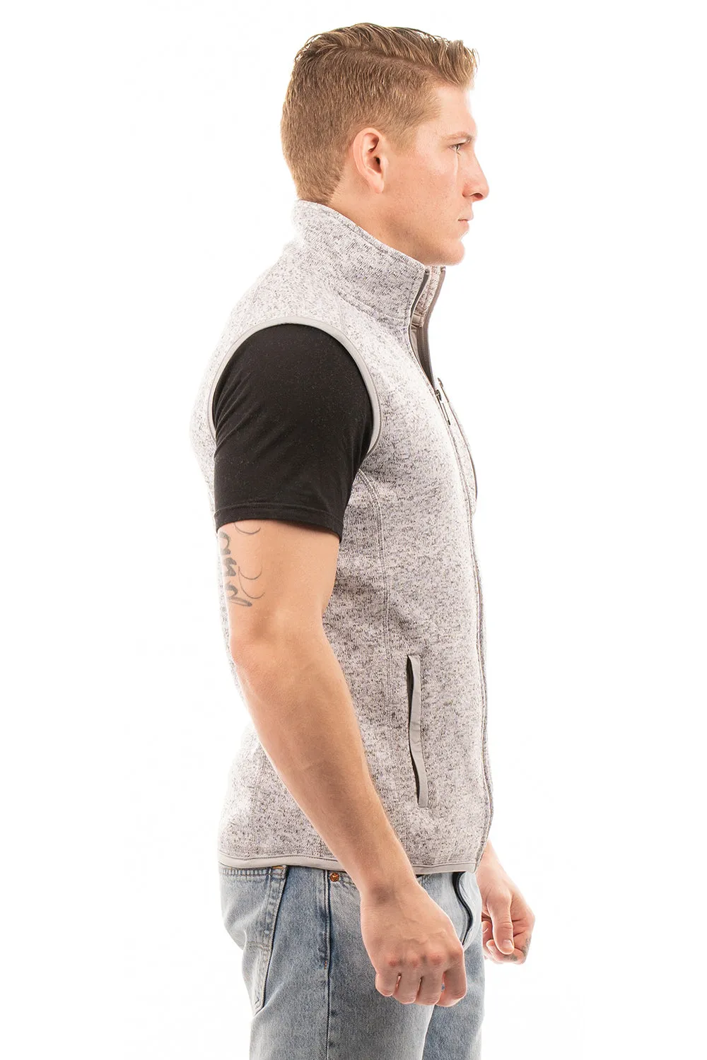 Burnside Mens Sweater Knit Full Zip Vest - Heather Grey