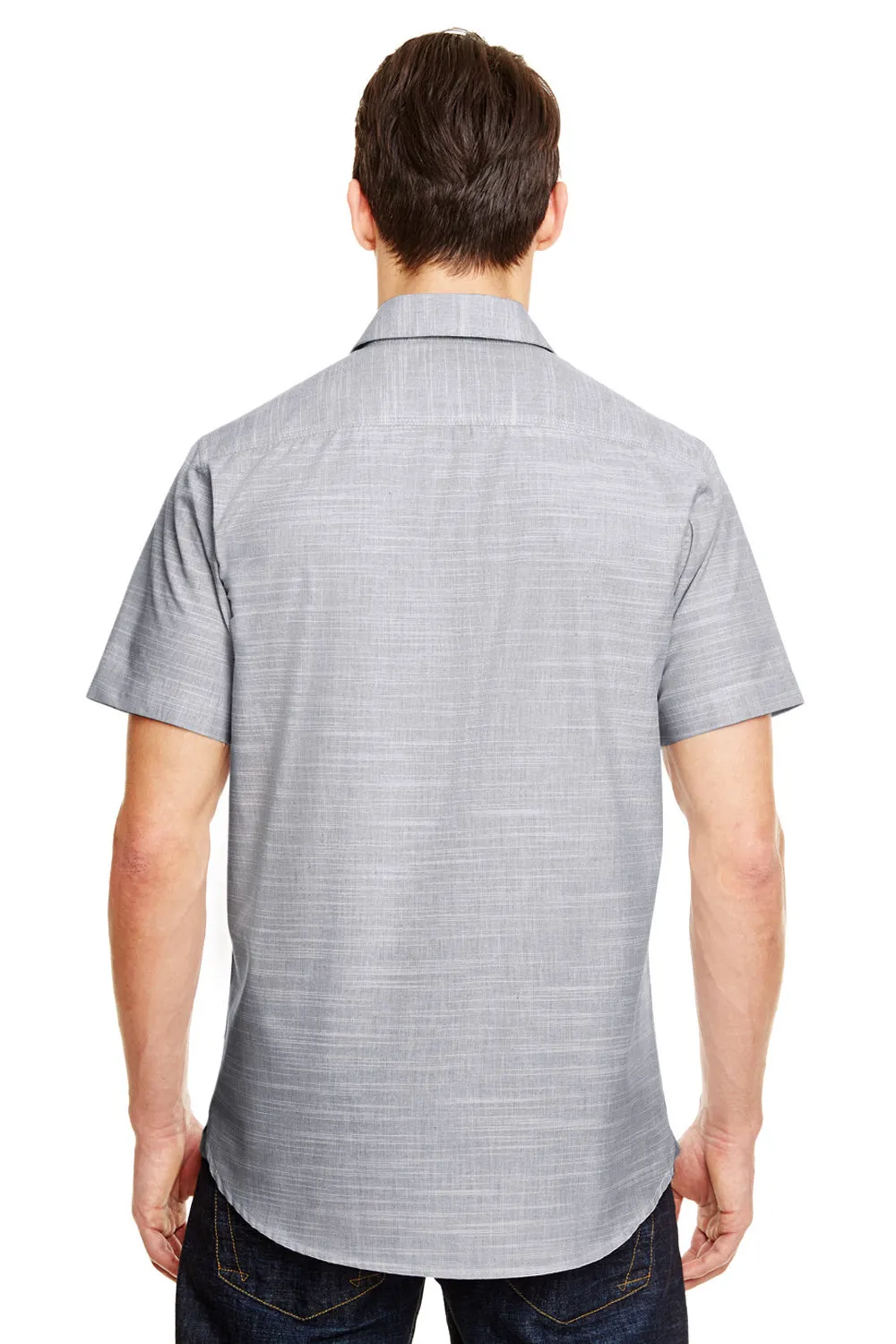 Burnside Mens Textured Short Sleeve Button Down Shirt w/ Double Pockets - Black