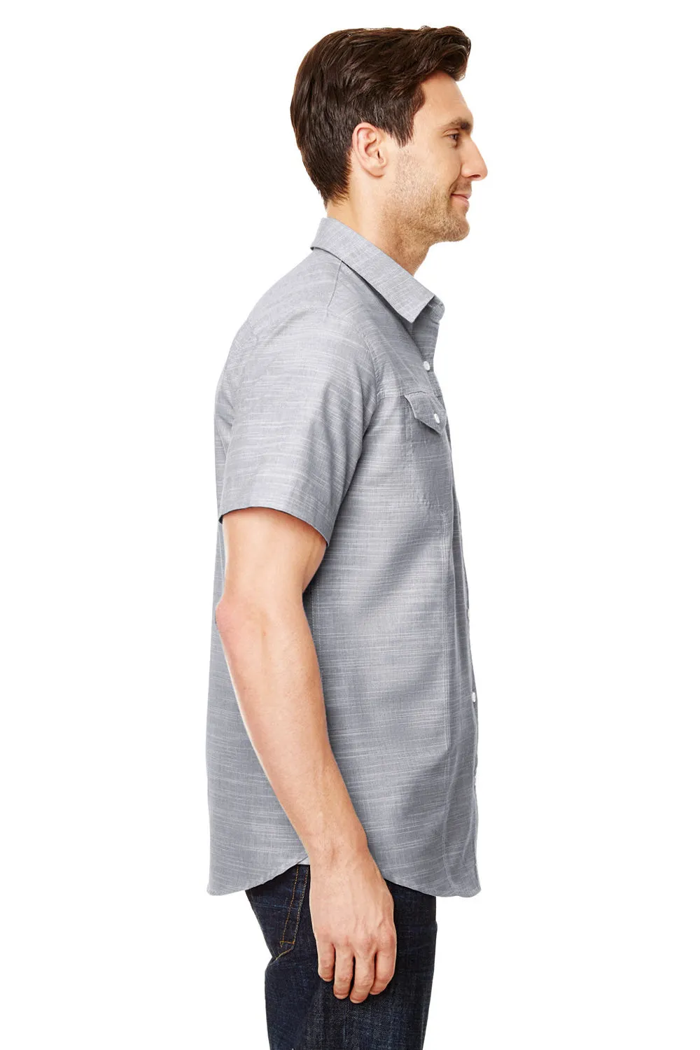 Burnside Mens Textured Short Sleeve Button Down Shirt w/ Double Pockets - Black
