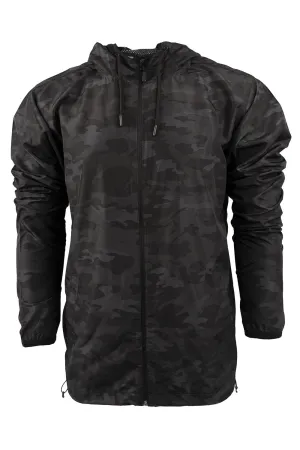 Burnside Mens Water Resistant Full Zip Hooded Windbreaker Jacket - Black Camo