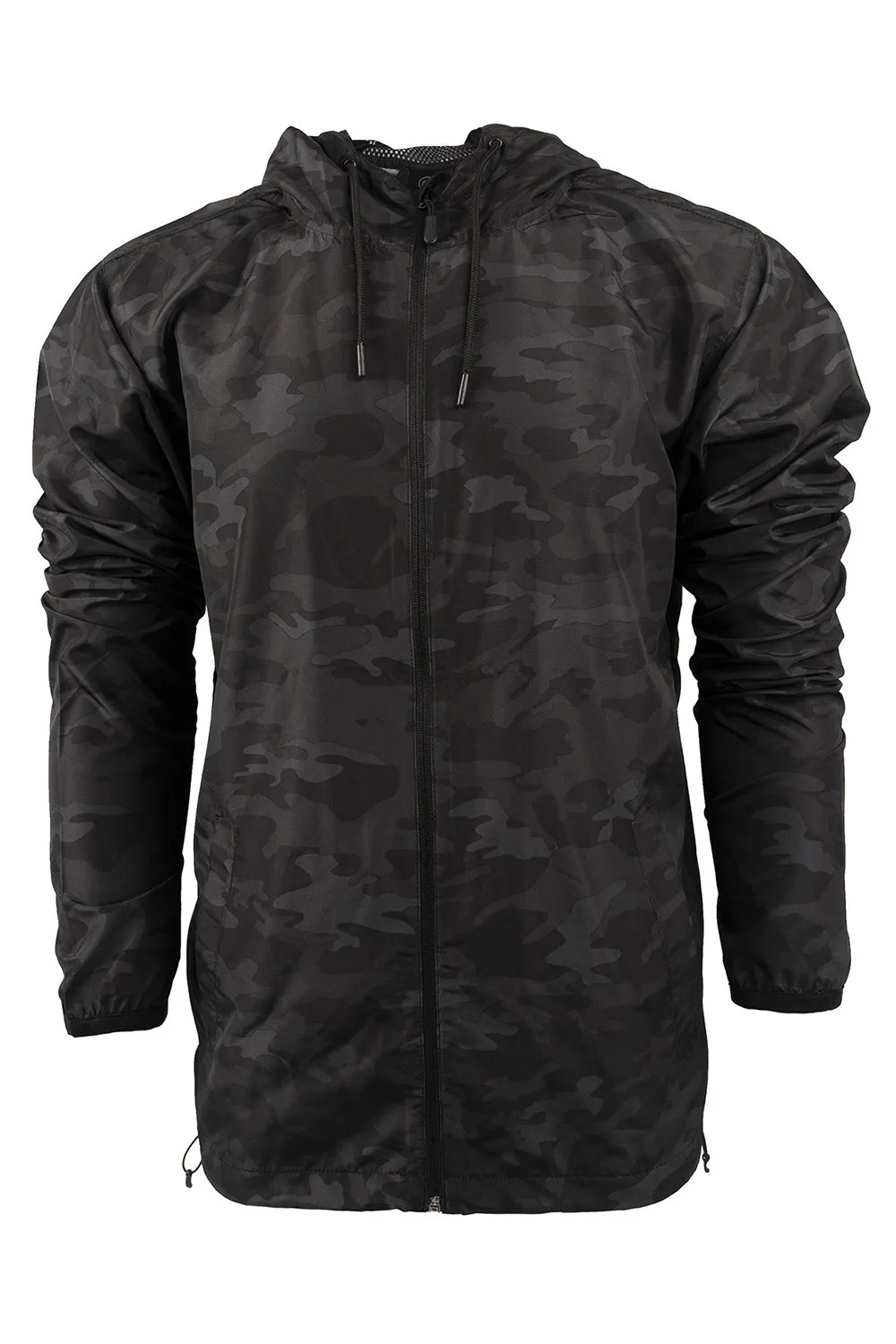 Burnside Mens Water Resistant Full Zip Hooded Windbreaker Jacket - Black Camo