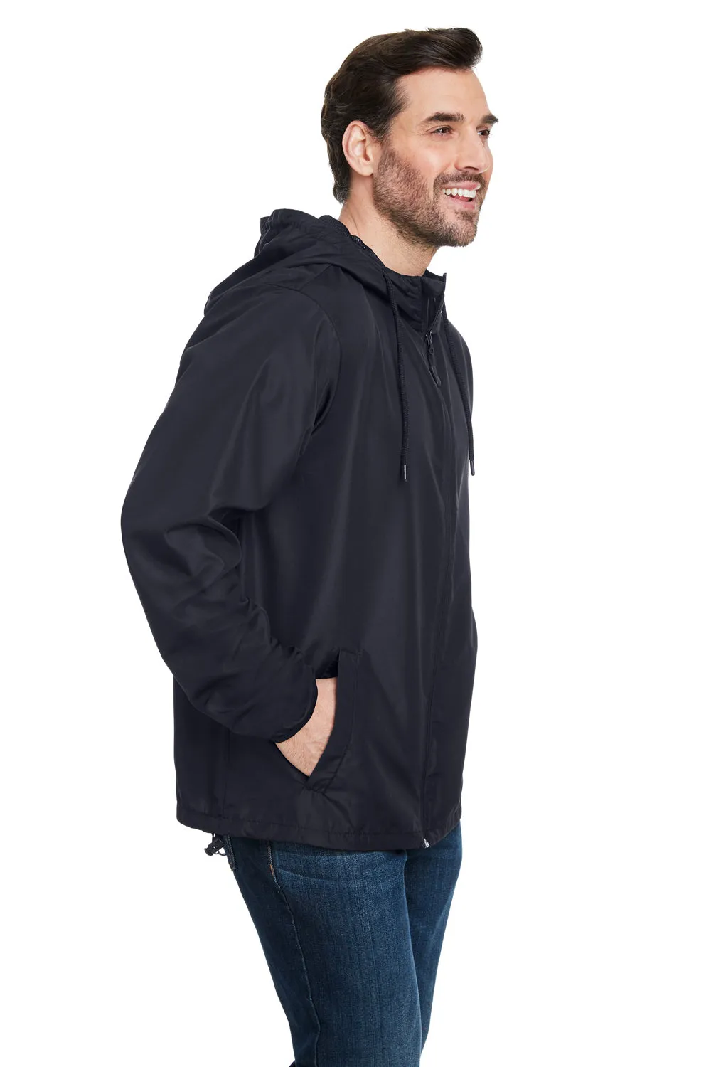 Burnside Mens Water Resistant Full Zip Hooded Windbreaker Jacket - Black