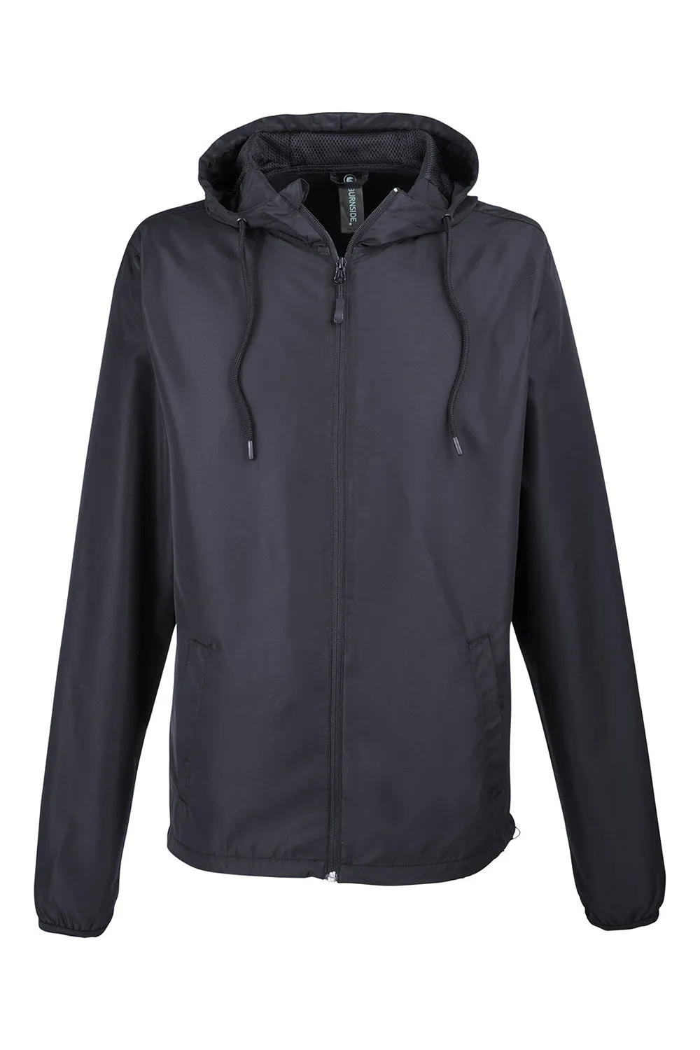 Burnside Mens Water Resistant Full Zip Hooded Windbreaker Jacket - Black