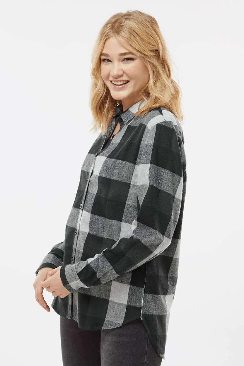 Burnside Womens Boyfriend Flannel Long Sleeve Button Down Shirt - Black/Grey