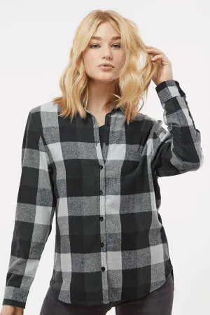 Burnside Womens Boyfriend Flannel Long Sleeve Button Down Shirt - Black/Grey