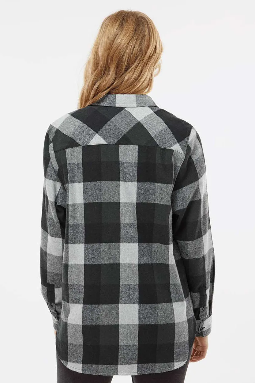 Burnside Womens Boyfriend Flannel Long Sleeve Button Down Shirt - Black/Grey