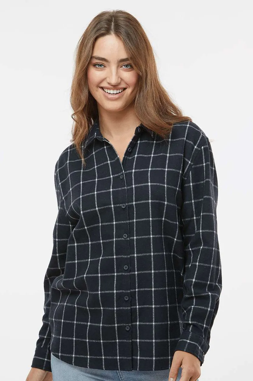 Burnside Womens Boyfriend Flannel Long Sleeve Button Down Shirt - Navy Blue/White