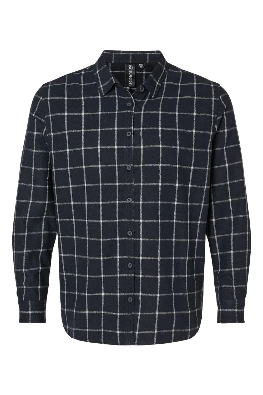 Burnside Womens Boyfriend Flannel Long Sleeve Button Down Shirt - Navy Blue/White
