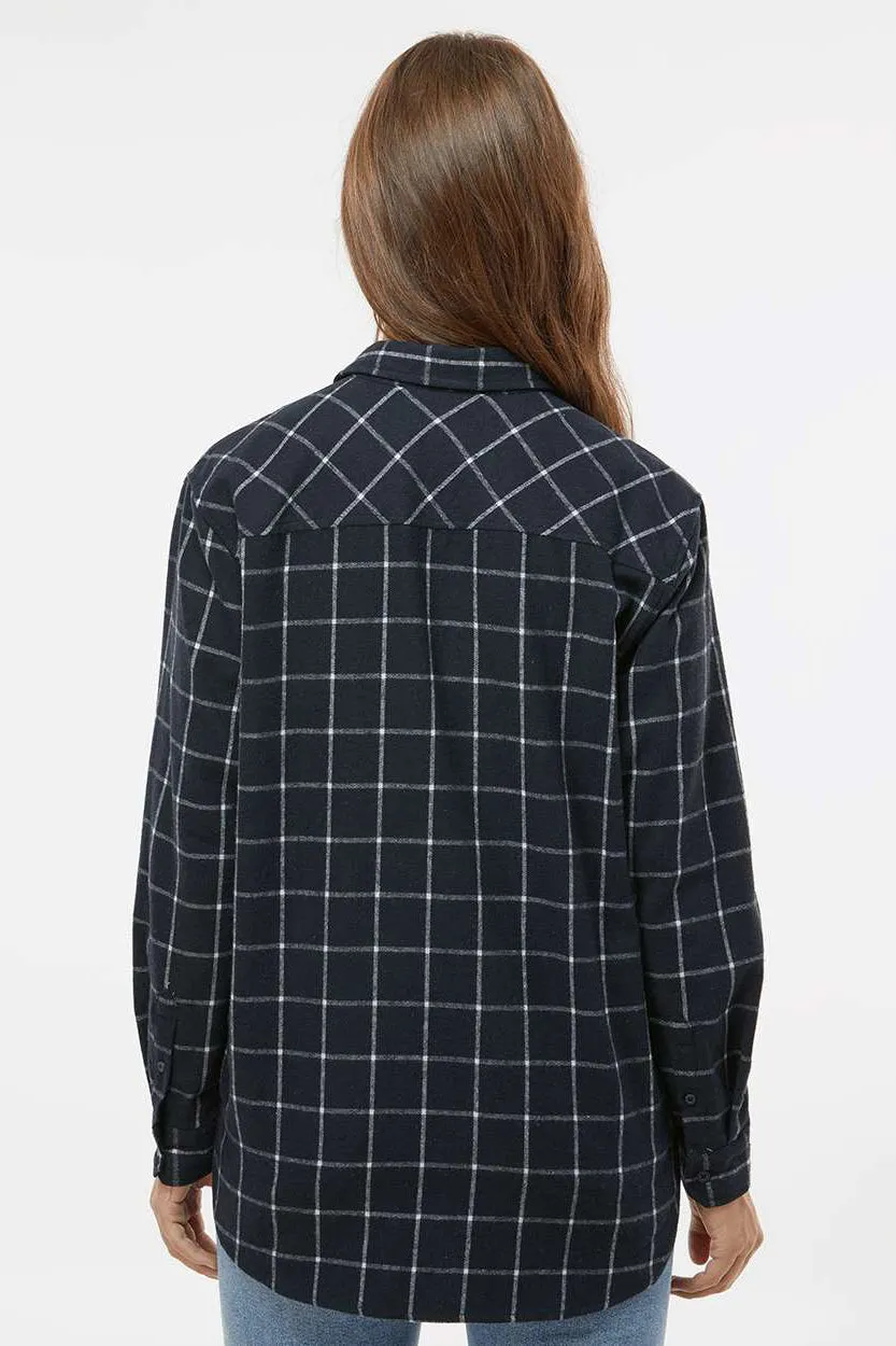 Burnside Womens Boyfriend Flannel Long Sleeve Button Down Shirt - Navy Blue/White