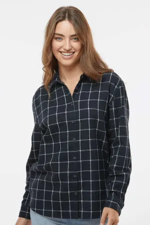 Burnside Womens Boyfriend Flannel Long Sleeve Button Down Shirt - Navy Blue/White
