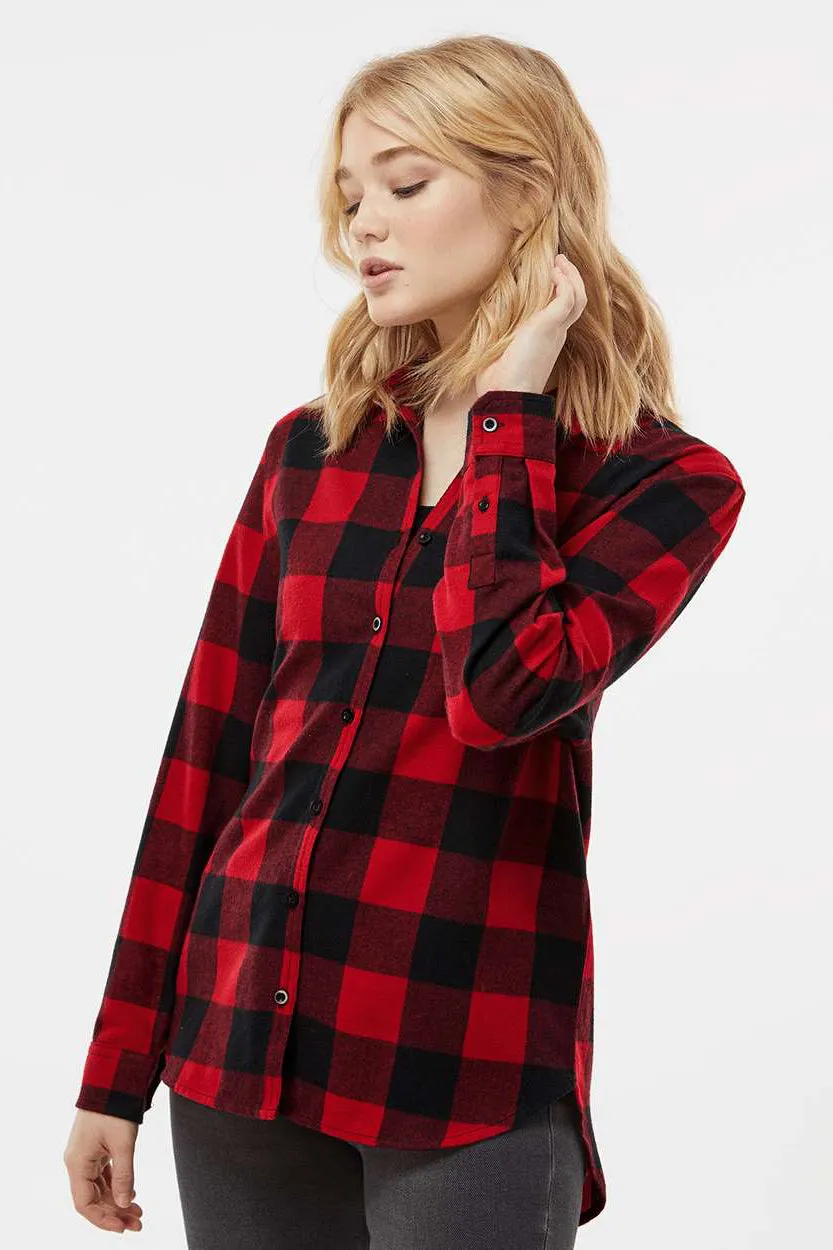 Burnside Womens Boyfriend Flannel Long Sleeve Button Down Shirt - Red/Black Buffalo