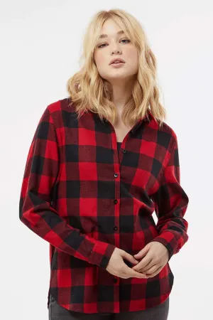 Burnside Womens Boyfriend Flannel Long Sleeve Button Down Shirt - Red/Black Buffalo