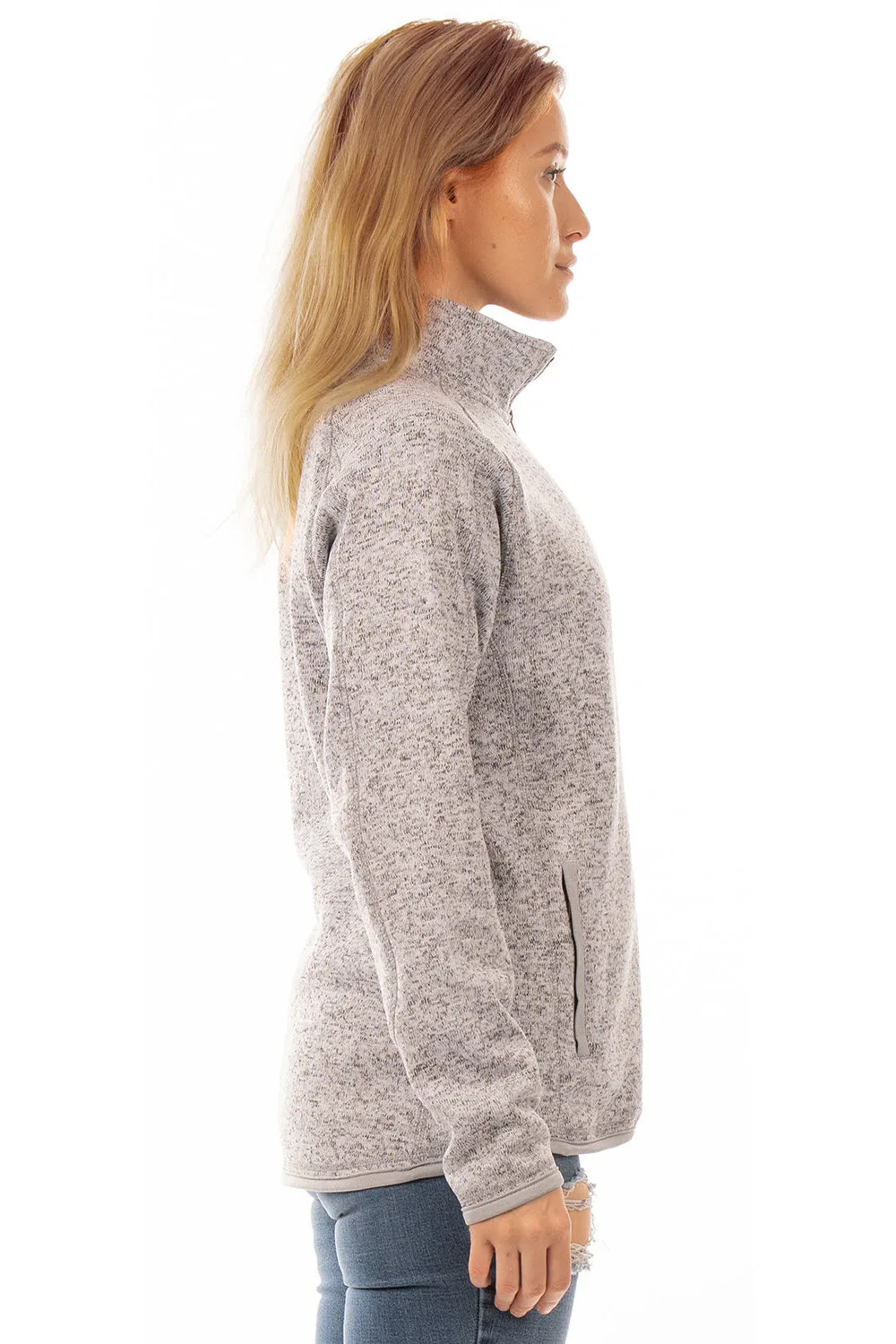 Burnside Womens Sweater Knit Full Zip Jacket - Heather Grey