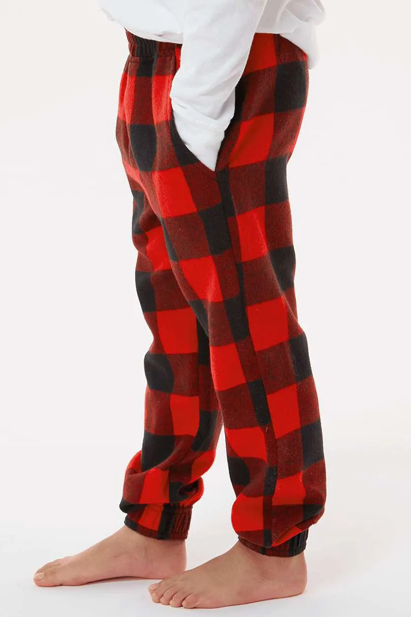 Burnside Youth Flannel Jogger Sweatpants w/ Pockets - Red/Black