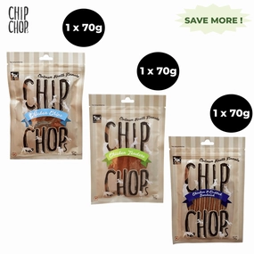 Chip Chops Chicken and Codfish Sandwich, Chicken Tenders and Chicken Chip Coins Dog Treats Combo (3 x 70g)