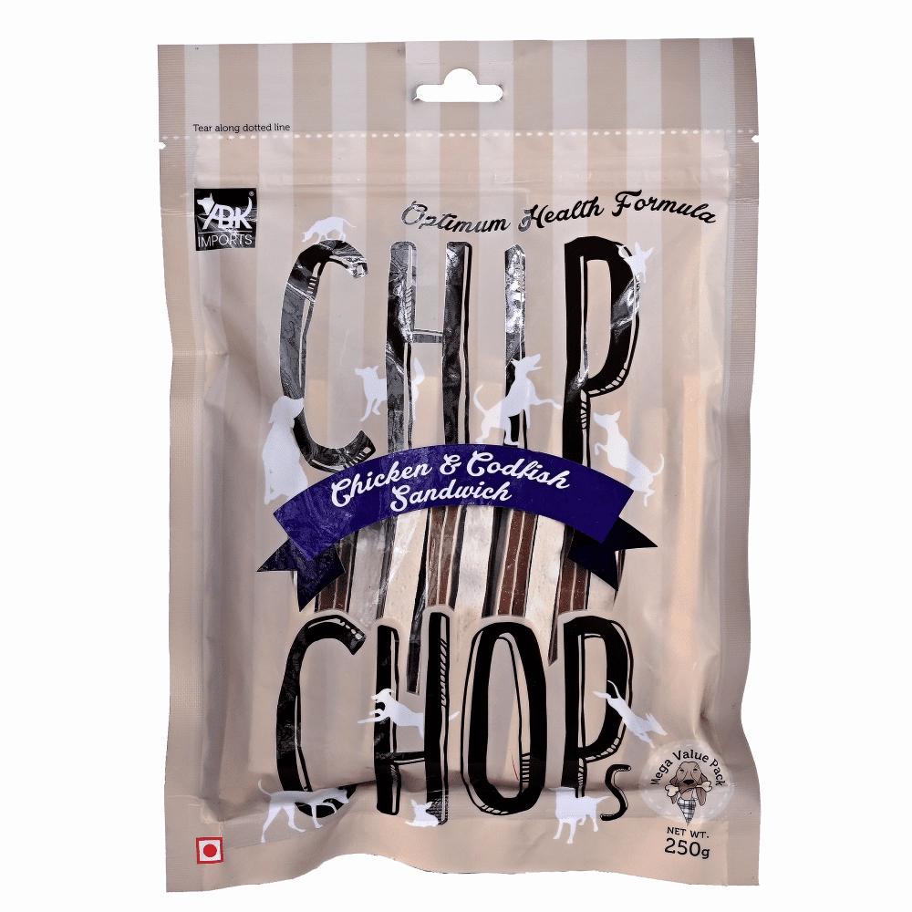 Chip Chops Diced Chicken, Chicken and Codfish Sandwich and Chicken Tenders Dog Treats Combo (Pack of 3)