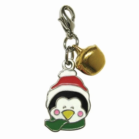 Christmas Smiley Penguin Metal Dog Collar Charm With Gold Bell dog collar charm,pet tag