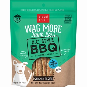 Cloud Star Wag More Bark Less Grain-Free Jerky for Dogs KC Style BBQ Chicken 10oz Bag