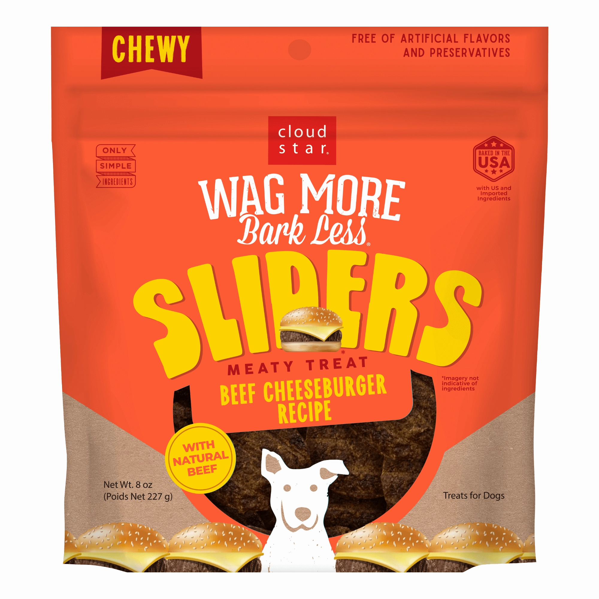 Cloud Star Wag More Bark Less Sliders for Dogs Beef Cheeseburger 8oz Bag