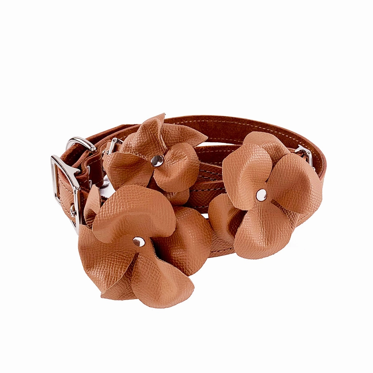 Colima Classic Leather Dog Flowerette Slider Hazelnut dog collar accessory,collar decor